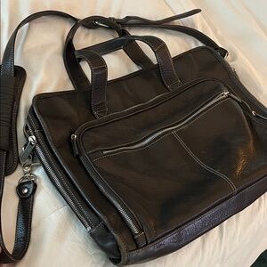 Levenger Vintage Brown Leather Bomber Jacket Bag